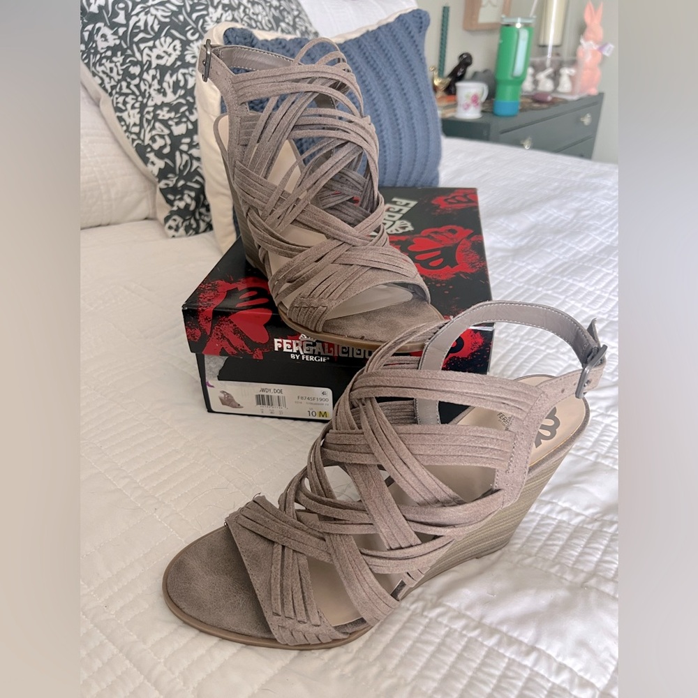 Fergalicious Women's Tan Wedge Sandals
